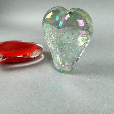 BB152 Two Glass Heart Shaped Paperweights