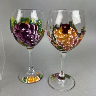 BB169 Handpainted Wine Glass Set of 7 with Bottle Stoppers