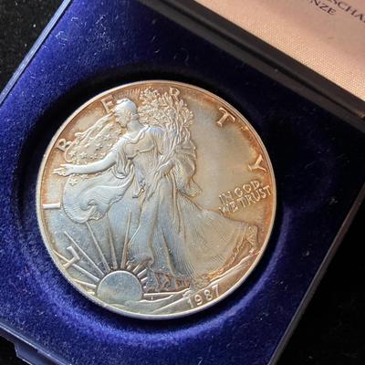 1987 Walking Liberty Dollar One Ounce Silver Coin with Case