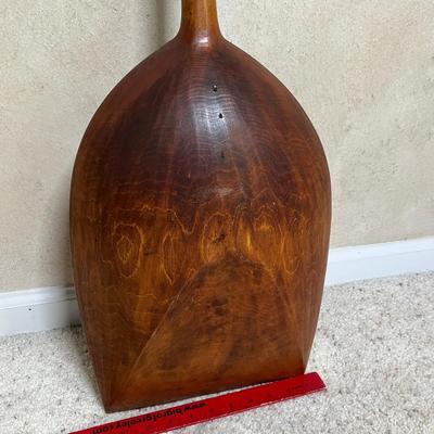 Antique wood shovel, painted scene