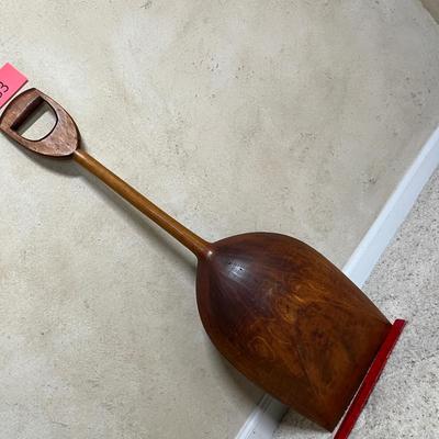 Antique wood shovel, painted scene