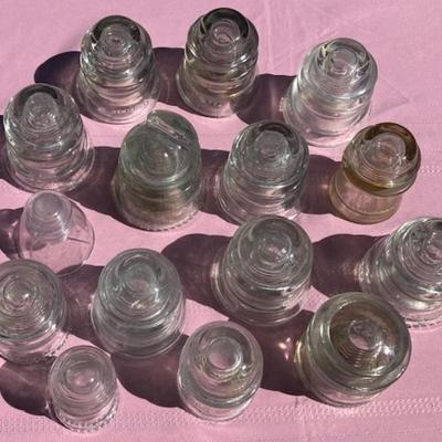Fourteen Vintage Glass Insulators