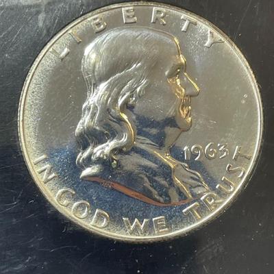 NGS CERTIFIED 1963 PR-66 GRADED FRANKLIN SILVER HALF DOLLAR AS PICTURED.