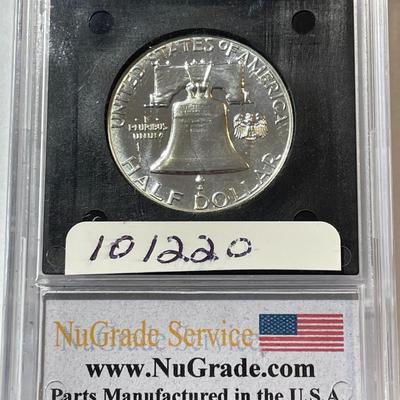 NGS CERTIFIED 1963 PR-66 GRADED FRANKLIN SILVER HALF DOLLAR AS PICTURED.