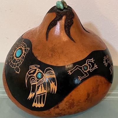Decorative Gourd With Turquoise By Judy Cunningham