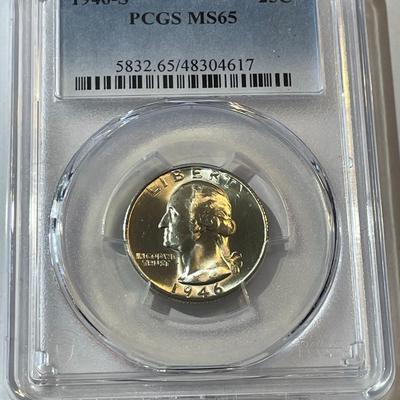 PCGS Certified 1946-S MS-65 Quality Washington Silver Quarter as Pictured.
