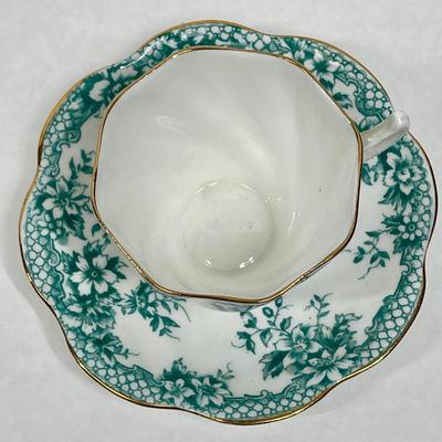 Rosina Bone China Teacup and Saucer Green and White