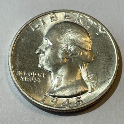 1945-P Uncirculated Condition Washington Silver Quarter as Pictured.