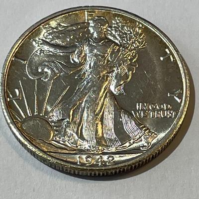 1942-S Brilliant Uncirculated Condition Walking Liberty Silver Half Dollar as Pictured.