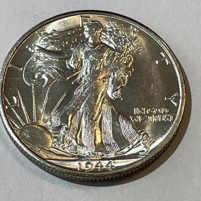 1944-S Brilliant Uncirculated Condition Walking Liberty Silver Half Dollar as Pictured.