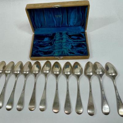 Antique box of 12 spoons Bigelow Kennard & Co. of Boston 925/1000 Sterling Silver late 1800's
