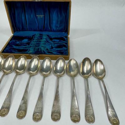 Antique box of 12 spoons Bigelow Kennard & Co. of Boston 925/1000 Sterling Silver late 1800's