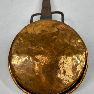 Antique Primitive Hand Hammered Copper & Cast Iron Hanging Frying Pan
