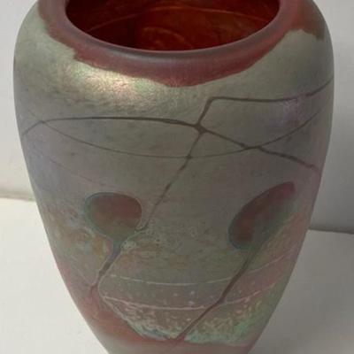 Bruce Freund Iridescent Art Glass Vase