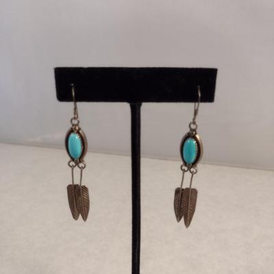 Sterling Silver and Turquoise Earrings- Approx 6.9 Grams Total Weight (#24)