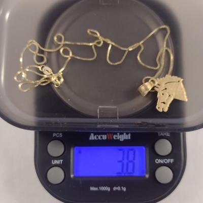 14kt Yellow Gold Necklace with Horse Head Pendant- Approx 3.8 Grams (#27)