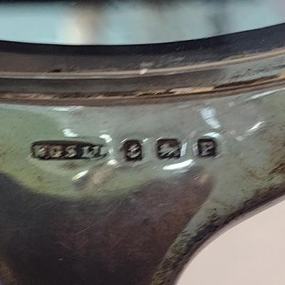 Vintage Sterling Silver and Guilloche Enamel Brush and Beveled Mirror Vanity Set- Four Pieces