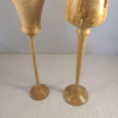 Set of Two Hand Crafted Turned Wood English Spalted Beech Goblets