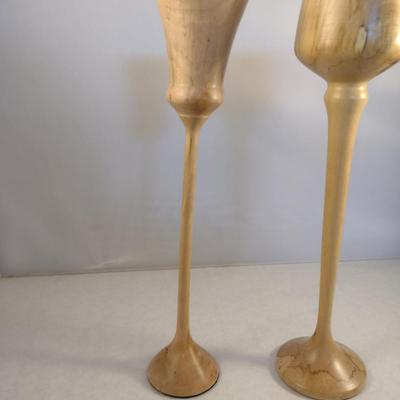 Set of Two Hand Crafted Turned Wood English Spalted Beech Goblets