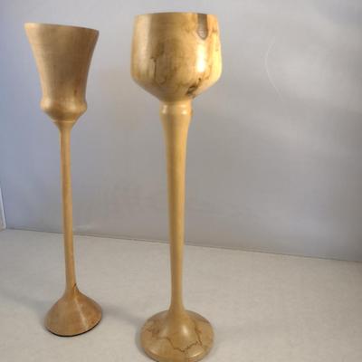 Set of Two Hand Crafted Turned Wood English Spalted Beech Goblets