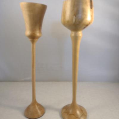Set of Two Hand Crafted Turned Wood English Spalted Beech Goblets