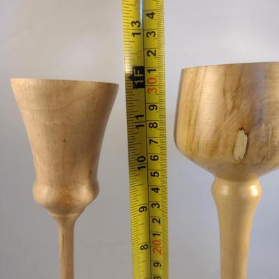 Set of Two Hand Crafted Turned Wood English Spalted Beech Goblets
