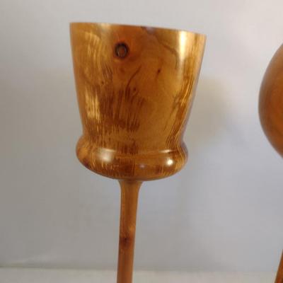 Set of Two Hand Crafted Turned Wood English Cherry Goblets