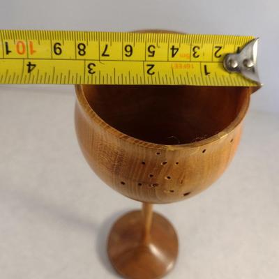 Hand Crafted Turned Wood English Beech Goblet with Intricate Inlay