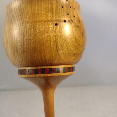 Hand Crafted Turned Wood English Beech Goblet with Intricate Inlay