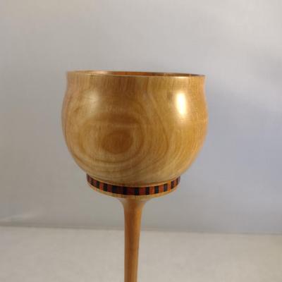 Hand Crafted Turned Wood English Beech Goblet with Intricate Inlay