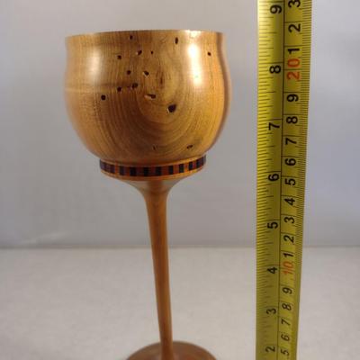 Hand Crafted Turned Wood English Beech Goblet with Intricate Inlay