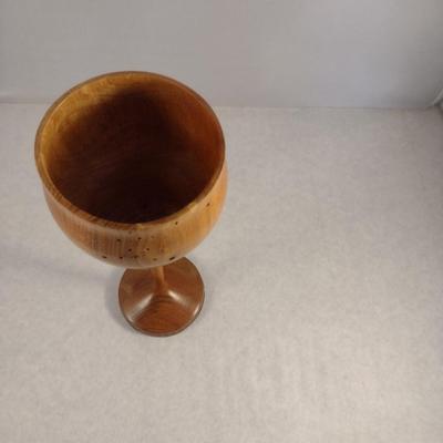 Hand Crafted Turned Wood English Beech Goblet with Intricate Inlay