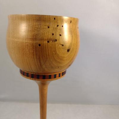 Hand Crafted Turned Wood English Beech Goblet with Intricate Inlay