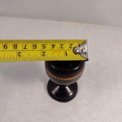 Hand Crafted Turned Wood African Ebony Goblet with Intricate Inlay