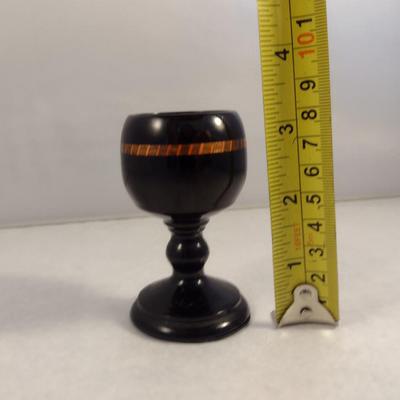 Hand Crafted Turned Wood African Ebony Goblet with Intricate Inlay