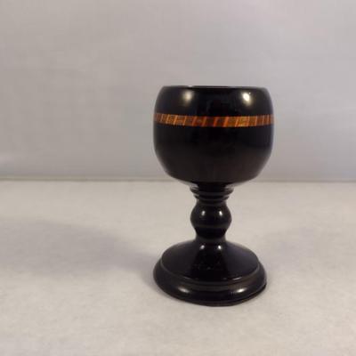 Hand Crafted Turned Wood African Ebony Goblet with Intricate Inlay