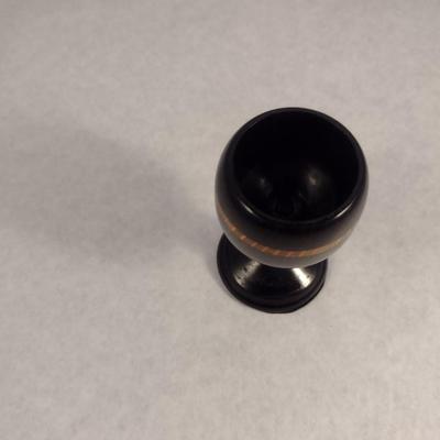 Hand Crafted Turned Wood African Ebony Goblet with Intricate Inlay
