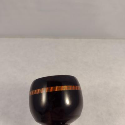 Hand Crafted Turned Wood African Ebony Goblet with Intricate Inlay