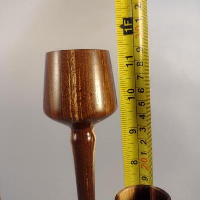 Trilogy of Graduated Hand Crafted Turned Wood English Laburnum Goblets with Intricate Inlay