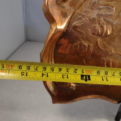 Copper Tray with Young Girl and Floral Raised Designs