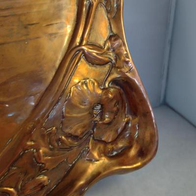 Copper Tray with Young Girl and Floral Raised Designs