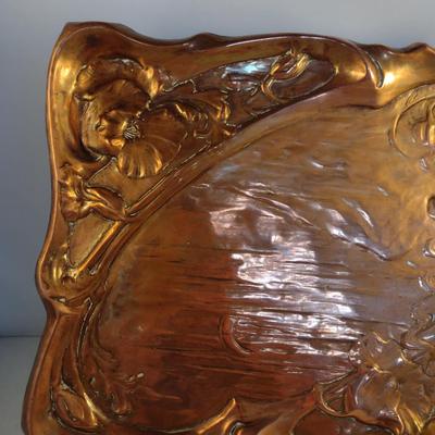 Copper Tray with Young Girl and Floral Raised Designs