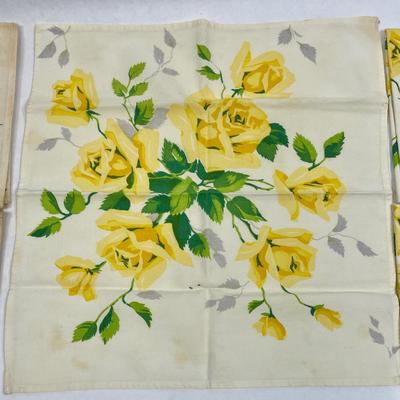 5 Vintage Mid Century Yellow Rose napkins
