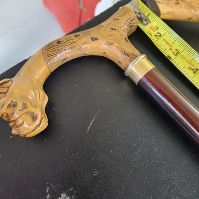 3 Waking Sticks Cane 2 natural Wood 1 Bull dog Handle