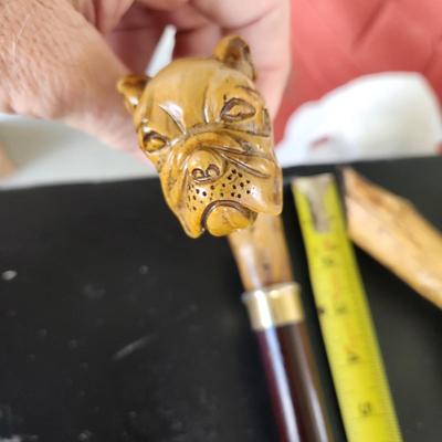 3 Waking Sticks Cane 2 natural Wood 1 Bull dog Handle