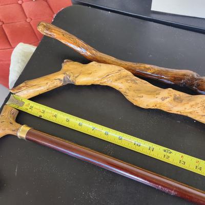 3 Waking Sticks Cane 2 natural Wood 1 Bull dog Handle