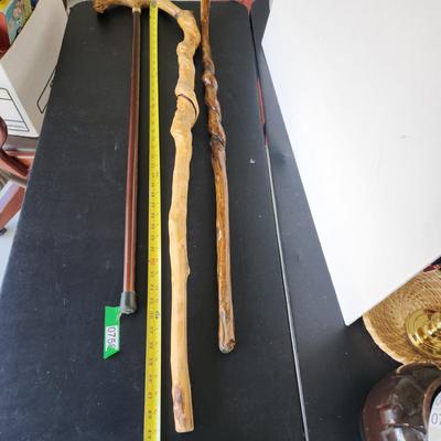 3 Waking Sticks Cane 2 natural Wood 1 Bull dog Handle