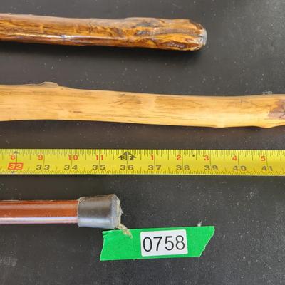 3 Waking Sticks Cane 2 natural Wood 1 Bull dog Handle