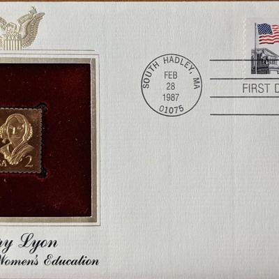 Mary Lyon Pioneer In Women's Education Gold Stamp Replica First Day Cover
