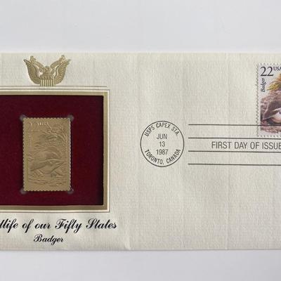 Wildlife of Our Fifty States Badger Gold Stamp Replica First Day Cover